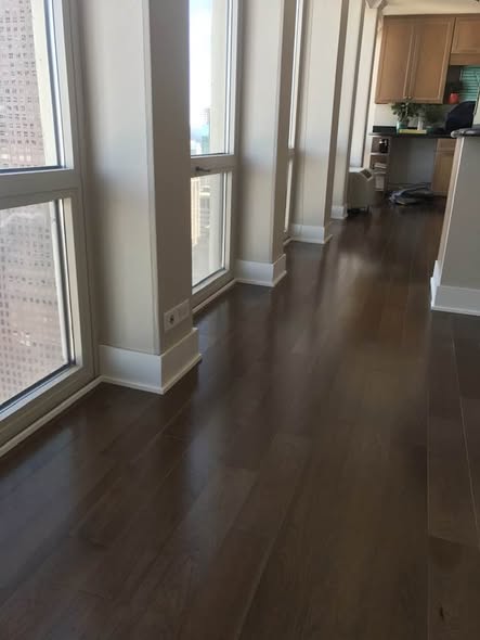 Dark hardwood in high-rise apartment