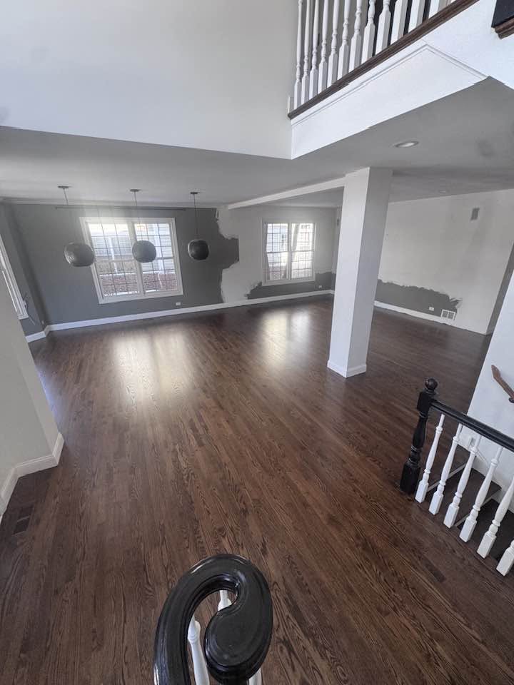 Close view of dark finished hardwood boards and natural grain